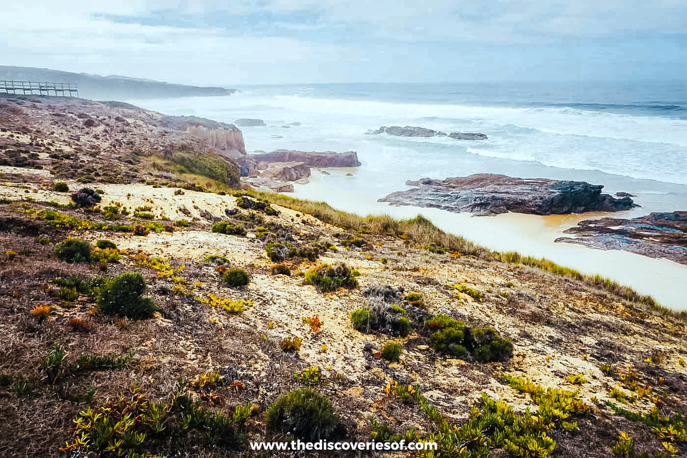 Dune scrub, rocky reefs and Atlantic surf on the Fishermen's Trail between Praia do Malhão and Vila Nova de Milfontes