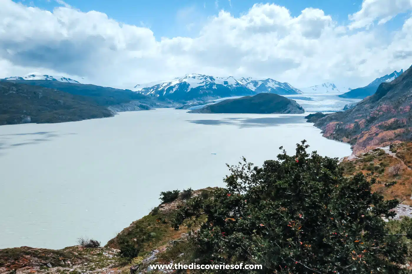Pale Lago Grey with icebergs and the glacier in the distance, Torres del Paine, Chile