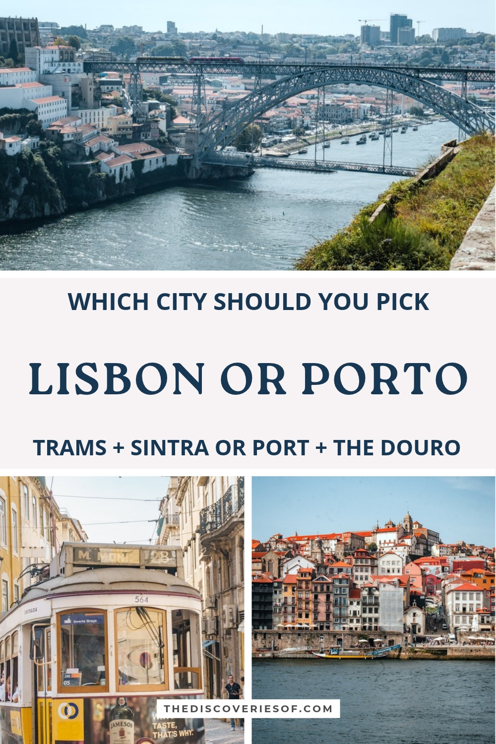 Lisbon or Porto pin with the Dom Luís I bridge, a Lisbon tram 28 and Porto's Ribeira
